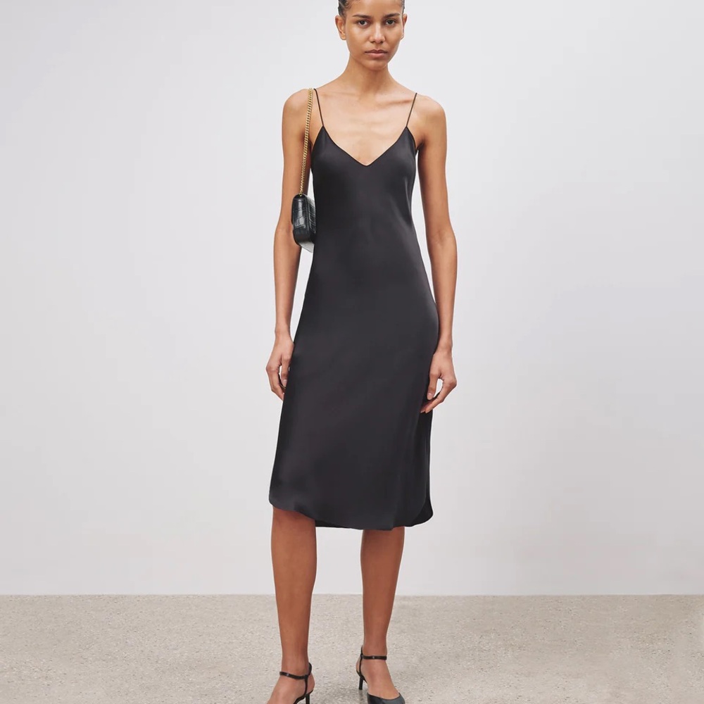 Nili Lotan Cami Silk Black Dress Short Cowl